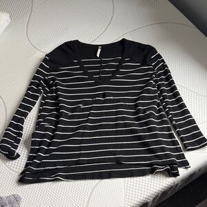 Black & White Striped V-Neck Women’s Top